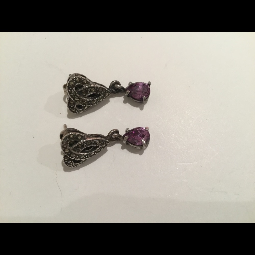 Vintage Amethyst & Marcasite Earrings